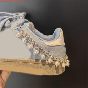 E06E 2Pcs Shoe Charm Rhinestones Shoe charm Pearls Shoe Decoration Chain For Adult Kid High Heel Boot Sneakers Trainers Shoe