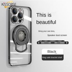 Kisscase Ốp lưng Magsafe trong suốt mạ điện cho iPhone 15 Pro Max bảo vệ toàn bộ tấm dán bảo vệ ống kính bảo vệ ốp lưng sang trọng lật có chân đế giá để điện thoại Apple 15 14 13 12 11 Pro ốp lưng điện thoại nhựa tpu mềm trong suốt