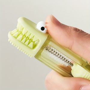 1pc Cute Crocodile 3-in-1 Cup Brush - Multifunctional Kitchen Cleaning Tool for Bottles Grooves and Lids Durable Bristles Plastic Material No Electricity Needed Cleaning Brush