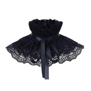 Luxurious Ribbon Ruffle Lace Detachable Faux Collar Vintage Gothic Victorian Pleated Shawl Cape for Formal Party Outfit