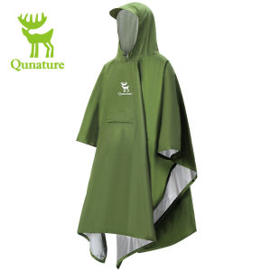 Qunature Multifunctional Raincoat 3-in-1 Waterproof 3000mm Camping Rain Poncho Portable Breathable Reflective Outdoor Hiking Picnic Mat  Camping Tent