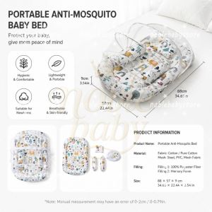 3-in-1 Portable Baby Bed Set Breathable Newborn Nest with Mosquito Net Co-Sleeping Baby Bedding 0-12M