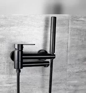 Bathtub Faucet Shower Bathroom with Swivel Tub Spout and Handhold Shower Brass Wall Mounted Hot Cold Water Mixer Bath Tap