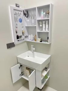 Bathroom Vanity Set – Honeycomb Aluminum Cabinet with Side Open Storage & Ceramic Wash Basin