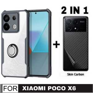 Promo Paket 2 in 1 Case Xiaomi Redmi A3 2023 / Poco X6 5G / Redmi Note 13 Pro 5G 2024 / Poco F5 / Poco F4 GT 5G 2022 Black Bumper Premium Case Armor Transparent + Clear Screen Protector Free Holder Ring