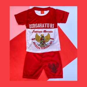 setelan merah putih anak usia 03 bulan sampai 5 tahun hut kemerdekaan indonesia bahan jersey