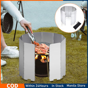 Camping Stove Windscreen 10 Plates Portable Aluminum Folding Outdoor Stove Windscreen with Carrying bag
