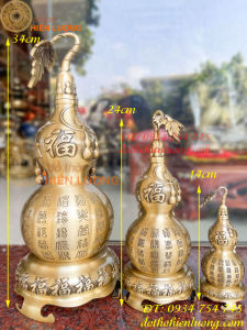 Hồ lô ngũ phúc có đế bằng đồng phong thủy 3 cỡ: Cao 14cm 24cm 34cm