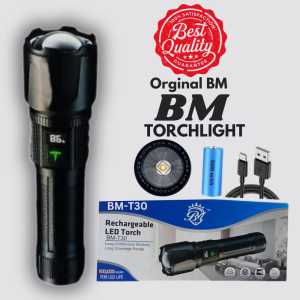 Super Bright BM -T30 2000LM LED Flashlight USB Rechargeable Zoom Tactical Torch with Power Display Camping Fishing Outdoor Work Emergency Lantern Light