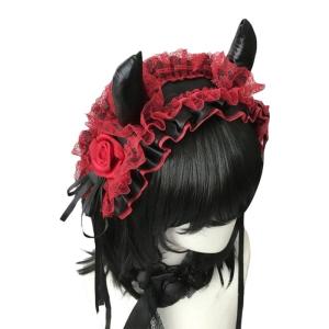 Vintage Gothic Lace Headband Halloween Devil Horn Headpiece For Women Girl Halloween Cosplay Gothic Costume Accessories