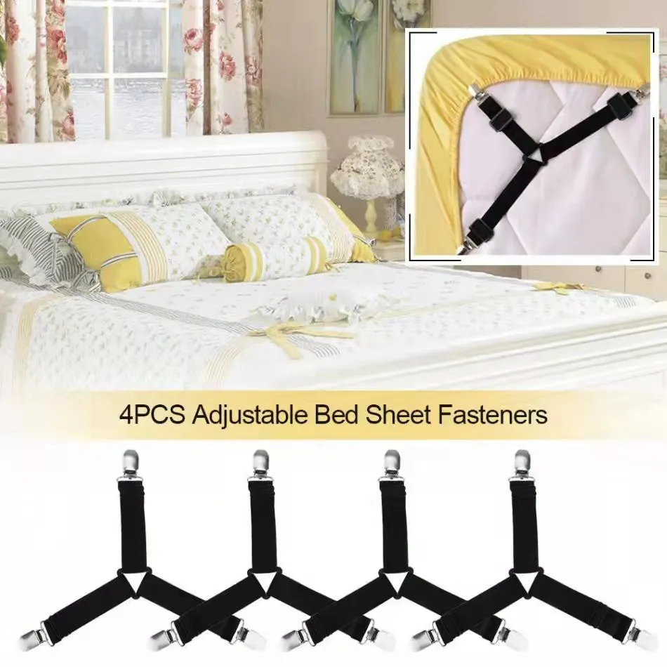 HTF.1-4pcs Bed Sheet Mattress Adjustable Gripper Elastic Clip