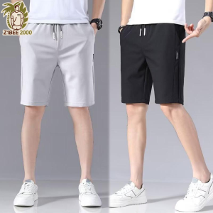 Z1BEE【M-5XL】 Summer Ice Silk Loose Causal All-match 5 Points Shorts for Men Beach Quick Dry Knee Length Short Pants Grey Black