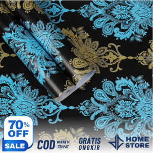 DCH - Wallpaper Stiker Dinding 45cmx1m Motif Garis Salur Hijau/ Salur Biru /Ruang Tamu High Quality