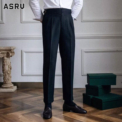 ASRV men's suit pants high-waisted straight-leg draped suit trousers with retro Parisian button-down trousers