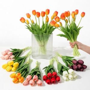 NOBLELYN 5Pcs/1Pc Latex Tulips Artificial Flowers 41CM Realistic Hand Bouquet Luxury Real Touch Simulated Bouquet For Wedding Home Decor