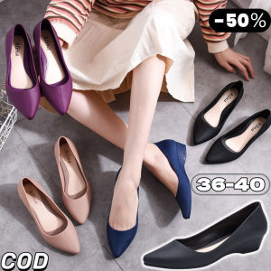 YOOXI รองเท้าสตรีแฟชั่น รองเท้าสตรีดำ รองเท้าผู้หญิง รองเท้าส้นเตี้ย หัวแหลม ใส่ทำงาน หรือ ใส่เที่ยวได้ ใส่แล้วเท้าเรียวสวย