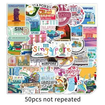 [KW] 50 PCS Singapore Travel Stickers – Local Food Landmarks & Souvenir Aesthetic for Journals Luggage & Scrapbooks