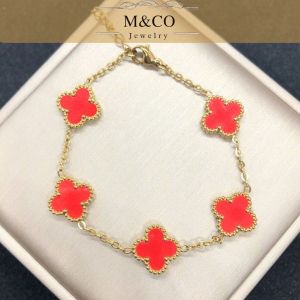 M&Co - Gelang Bunga Hitam Putih Merah Rantai Keliling Bolak-Balik 2 Sisi Halus Gold Titanium Korean Style Kekinian Cewek