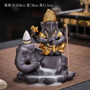 Elephant Waterfall Incence Stick Holder Ganesha Backflow Incense Burner Ceramic Lotus Incense Sticks 象神倒流香炉 陶瓷香炉 檀香炉