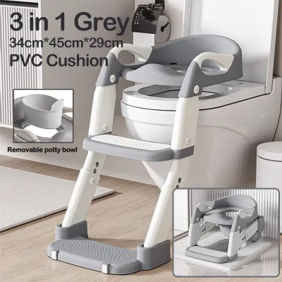 Kids Toilet Seat Toddler Potty Training Seat with Ladder Non-Slip Step Toilet with Handle Adjustable