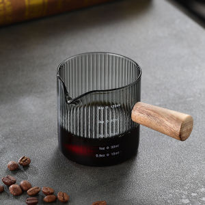 BHQ 120ML Coffee Measuring Cup With Measuring Scale Wooden Handle Single&Double Mouth Milk Mug