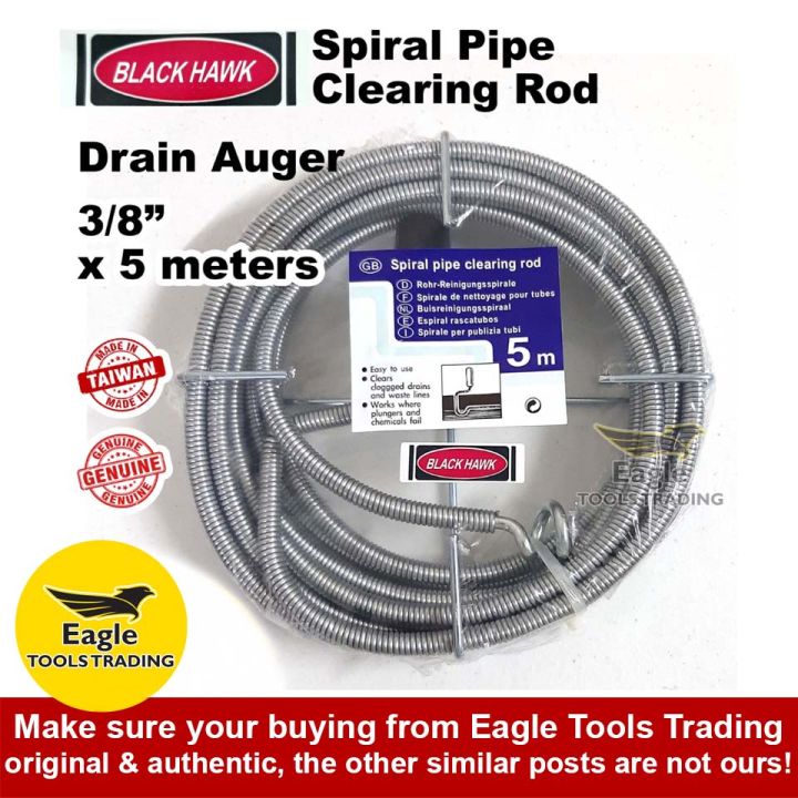 Black Hawk Spiral Pipe Clearing Rod 3/8" x 5 Meters (9.5mm x 5m