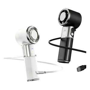 Wekey Portable Handheld Turbo Cooling Fan Doubles As An Emergency Power Bank 9000mAh 100-speed Settings Built-in Type-C Cable LED Display 135°Folding Design (supports Desktop Neck-worn and Portable Use) Retractable Cord High-speed Handheld Fan