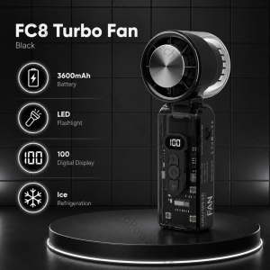 MICROPOWERTECH FC8 Turbo Handheld Fan High-Power Cooling Adjustable Speeds USB Charging Digital Battery Display