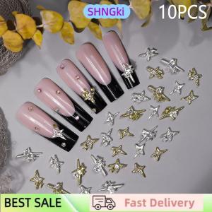 SHNGki 10pcs 3D Alloy Asterism Nail Charms Decorations Star Accessories Glitter Rhinestone Nail Parts Nail Art Materials Supplies