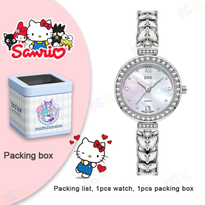 (32mm)100% Authentic Sanrio Hello Kitty Watch for Girls Stainless Steel Strap Quartz Watch Waterproof Rhinestones Surround Dial Shockproof hellokitty Birthday Gift Middle School Students Watch 2172