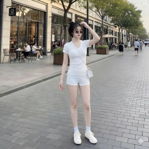 Set áo cổ tim tay ngắn kèm quần đùi KVYBODY S31 chất thun cotton borip lụa dày mịn co giãn thích hợp mặc ở nhà đi chơi