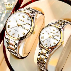 OLEVS jam tangan couple pasangan Mewah ( Jam Tangan Pria + jam tangan wanita)Original Anti Air Tampilan Kalender Ganda Hadiah Kekasih