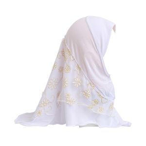 SWEET Flower Net Small Girl Hijab Elastic Solid Pull On Instant Headscarf Beautiful Cotton Islamic Scarf Shawl 2-6 Years Old