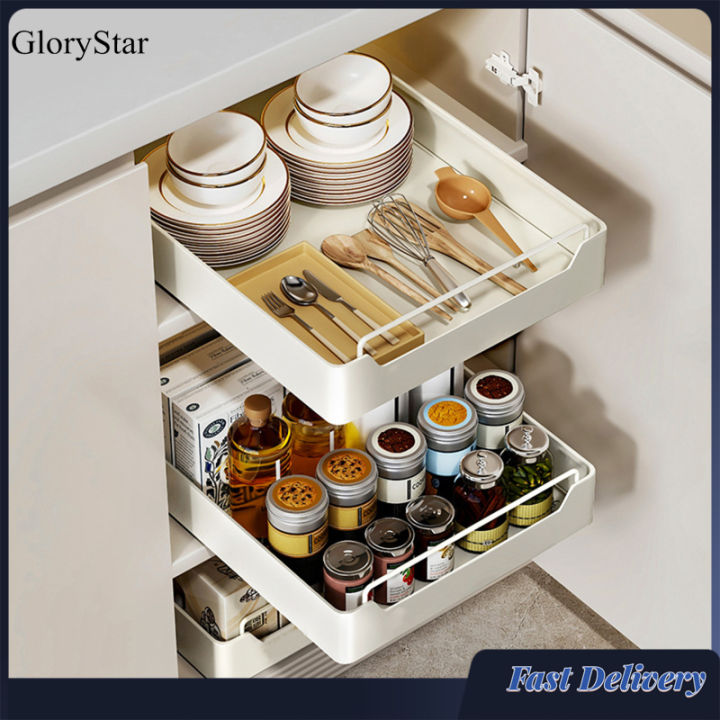 GloryStar Pull Out Cabinet Organizer Fixed With Damping Guide Noiseless ...