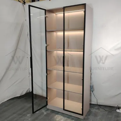 (Free Installation)Wfurniture Premium Display Cabinet LED Light Almari Kaca Tempered Glass Storage