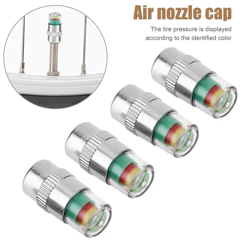 4-Piece Tire Pressure Monitor Valve Dust Caps With Indicator - Alert Eye Sensor For Cars