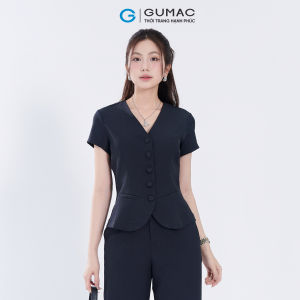 Áo sơ mi nữ gile kiểu rã decoup nút bọc cổ V màu be đen dày dặn sang trọng thời trang GUMAC AF05039