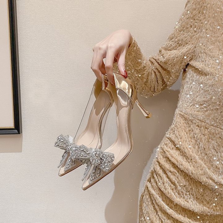 White bow bridal wedding shoes stiletto pointed toe women's high heels |  eBay