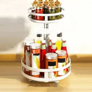 DYJKOUG Non-Skid Base Spice Rack Organizer 360° Rotation Carbon Steel Kitchen Storage Tray Jar Cans Holder Round Rotating Spice Shelf Kitchen Use