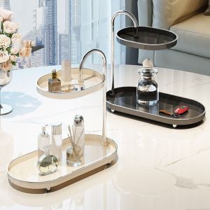 JEHUA Large Capacity 2 Layer Makeup Storage Rack Space Saving Plastic Cosmetic Storage Shelf Light Luxury Moisture-proof Jewelry Display Stand for Home