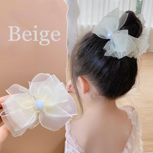 Children Mesh Lace Chiffon Large Bow Hair Claw Clips Fairy Princess Ponytail Holder Sweet Princess Baby Bow Hair Accessories For Girl (Beige/Purple)
