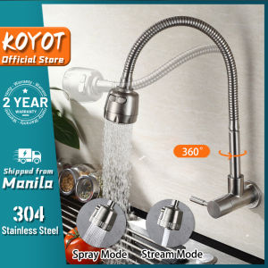 KOYOT 304 Stainless Steel Wall Mounted Universal Two Effluent Modes Kitchen Faucet for Sink