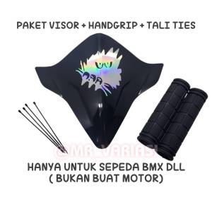 Paket visor sepeda BMX dll visor + grip karet sepeda + tali ties + stiker - Putih
