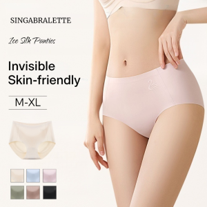 【SINGABRALETTE】3pcs Mid Waist Ice Silk Panties Seamless Tummy Control Hip Lift Breathable ​​Underwear​​ Women Briefs冰絲無痕內褲