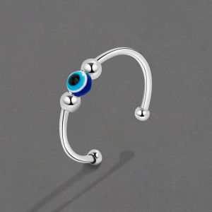 Silver Demon Eye Spinning Bead Ring for Women Open Design Anxiety Relief Jewelry Fashion Accessory