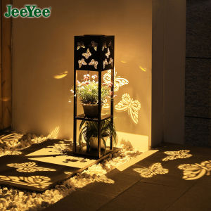 JeeYee Outdoor LED Solar Light Multifunction Flower Pot Stand Solar Lamp Outdoor Waterproof Solar Lights for Garden Decoration Lights Hollow Carving Lighting