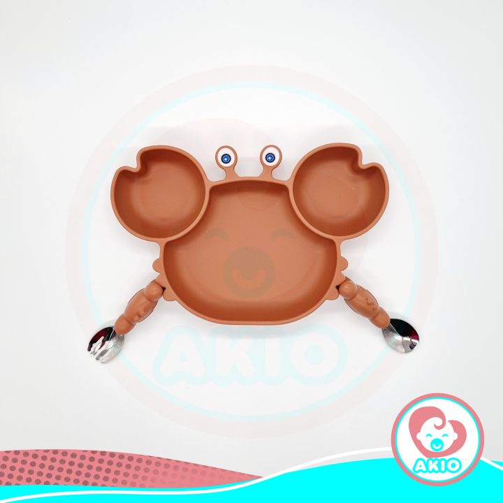 Akio%20Baby%20Kiara%20Crab%20Design%20Silicone%20Suction%20Plate%20with%20Spoon%20and%20Fork%20-%20Image%202