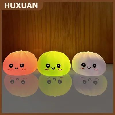 ❤❤❤Hot Sale HUXUAN Simulation Steamed Stuffed Bun Night Light Soft LED Lamp Rechargeable Dimmable for Bedroom Home Birthday Gift