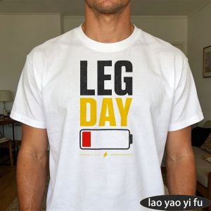 [Local Stock] HBESTY  LEG DAY Crew Neck Men Summer Cotton Tee Minimal Battery Lightning Letter Graphic Weight Lifting Leg Workout Holiday Apparel