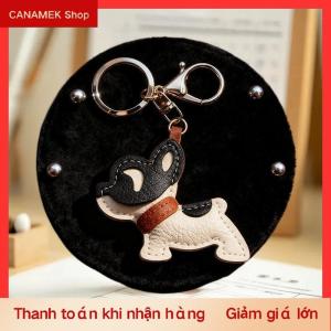 CS Đáng yêu PU da pháp Bulldog Keychain Mặt dây chuyền dễ thương con chó con túi quyến rũ ba lô treo xe Keyring quà tặng phụ kiện thời trang
